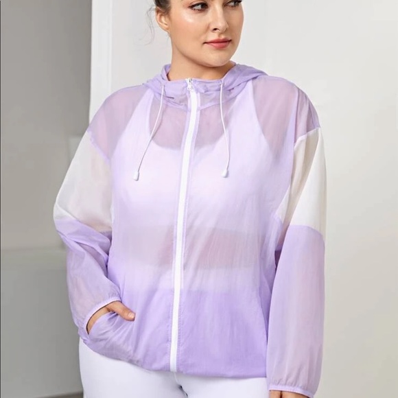 Lavender and White Sporty Zip Up Jacket with Hood and Pockets